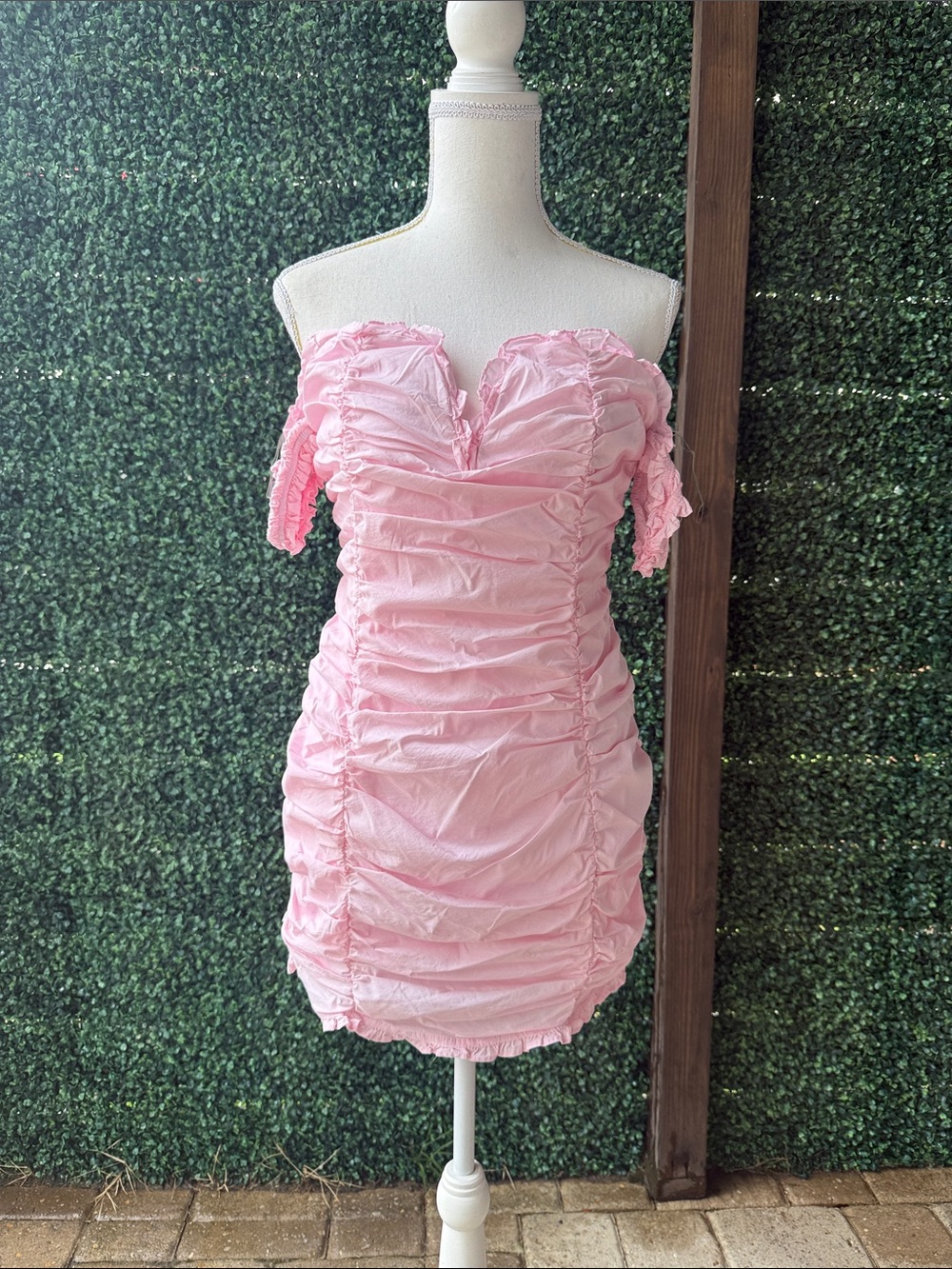 Fashion Nova Ruched Off-Shoulder Pink Mini Dress